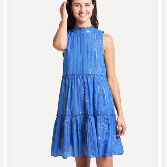 Oliphant Dresses & Skirts - Oliphant Ruffle Collar Short Dress tiered Blue white large